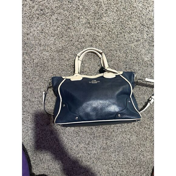 Coach Mickie Spectator Leather Satchel Tote Chalk/Navy Women's Bag - Picture 9 of 9